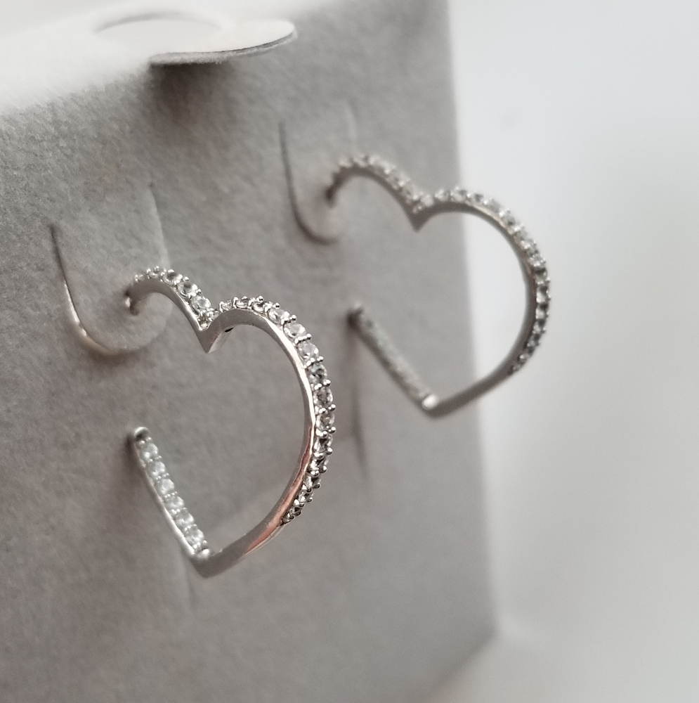 White Sapphire Silver Open Heart Hoops